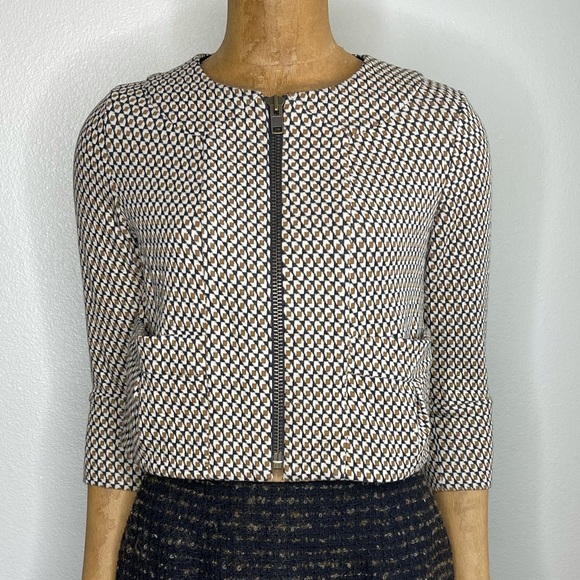Diane Von Furstenberg Sz 6 Collarless Jacket 3/4 Sleeves Zip Front - Picture 6 of 10